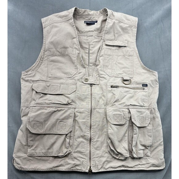 5.11 Tactical Series Vest Mens Large Khaki Multi Pocket Utility Travel 80001 - Picture 1 of 16